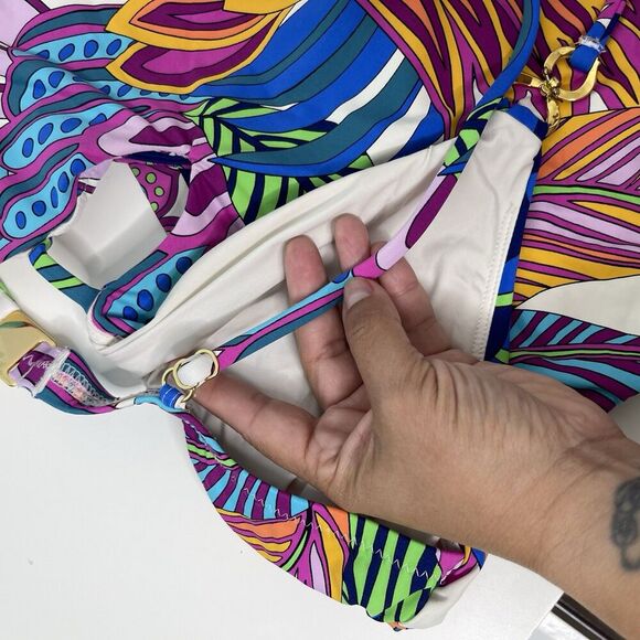 Trina Turk One Piece Swimsuit Size 8 10?  Multi Paradise Plume V Plunge Tropical - Picture 12 of 16
